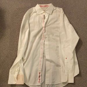 Men’s white embellished button down shirt